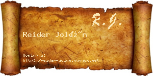 Reider Jolán névjegykártya