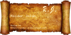 Reider Jolán névjegykártya